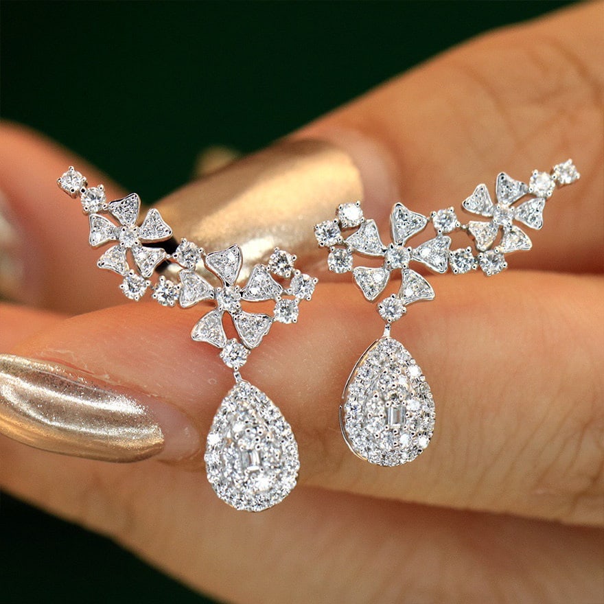14k Gold 0.8 Ct Natural H Diamond Earrings - 5