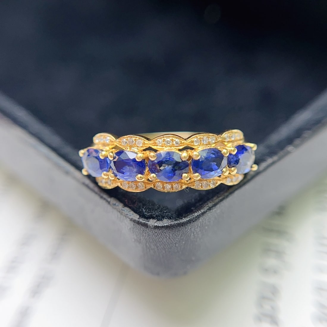 14k Gold 1.50 Ct Natural Sapphire & Diamond Ring - 4