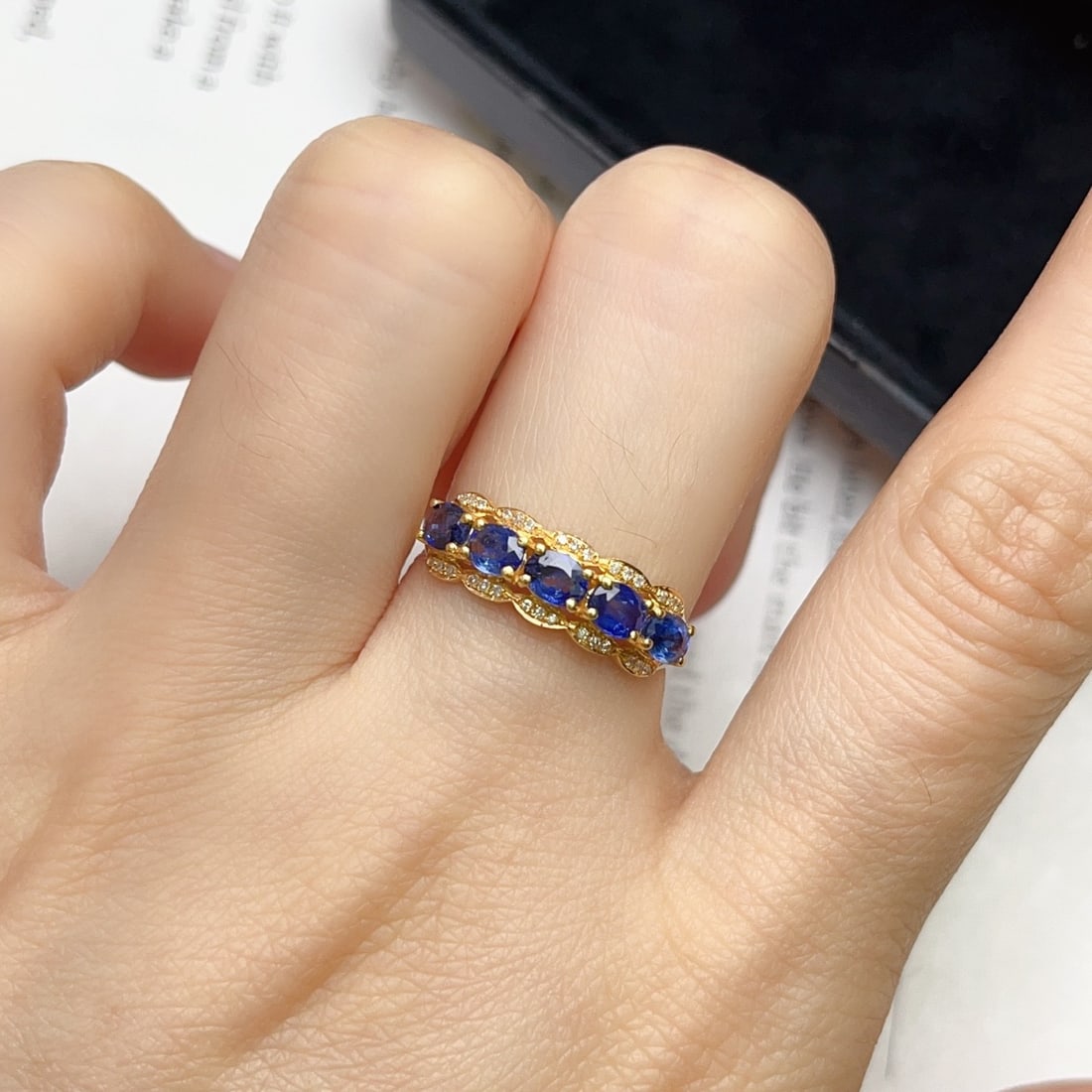 14k Gold 1.50 Ct Natural Sapphire & Diamond Ring - 6