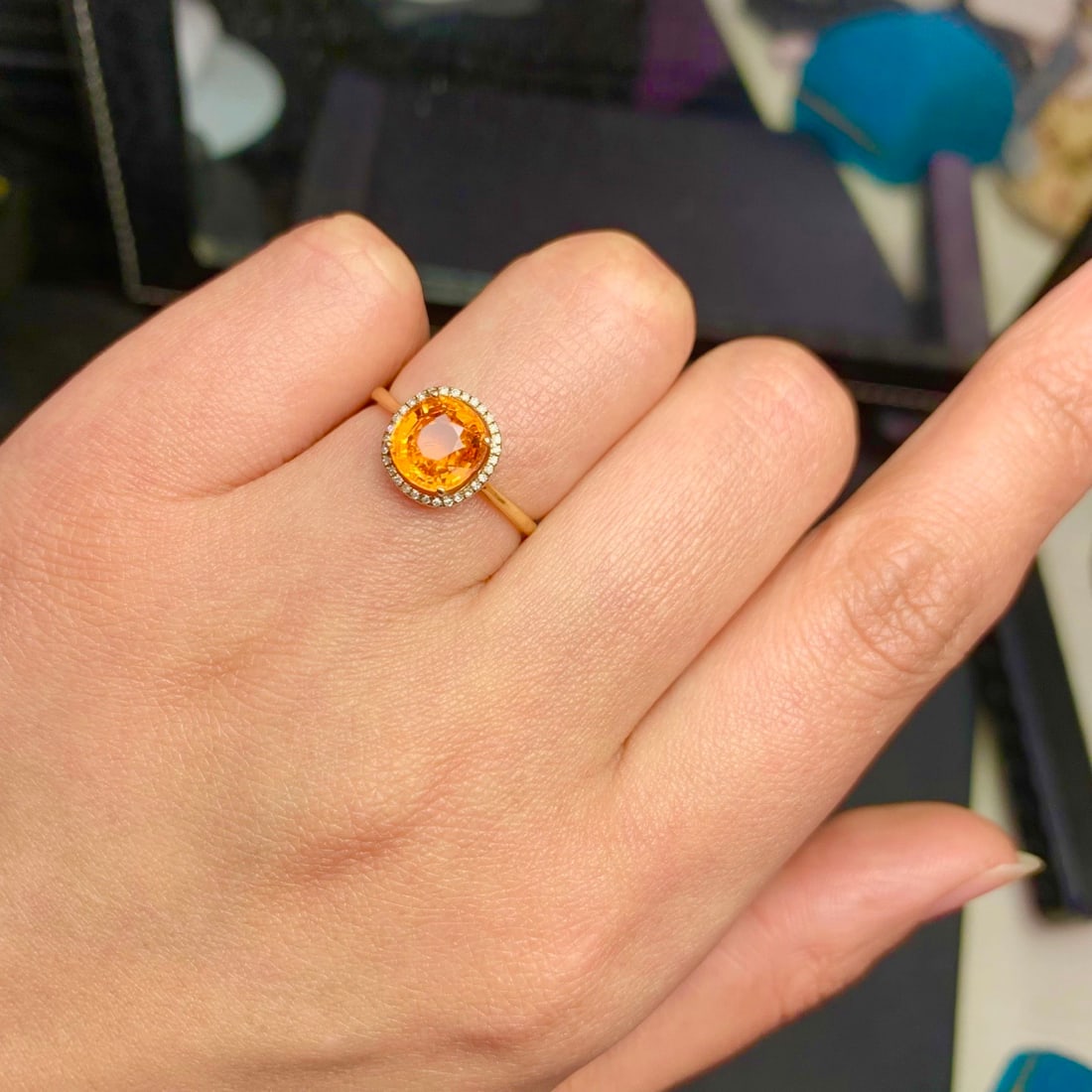 14k Gold 2.36 Ct Natural Spessartine & Diamond Ring - 8