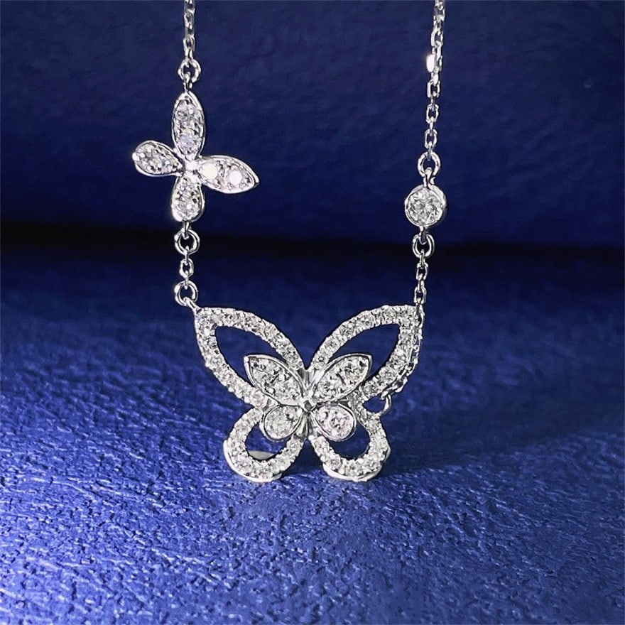 14k Gold 0.48 Ct Natural H Diamond & Butterfly Necklace: Ref:231142041 // gold content:14k gold // main gemstone:diamond // shape:round // carat weight:0. 48ct // clarity grade:vs-si // color:h // treatment:natural // cut grade:g // Condition: NewLow