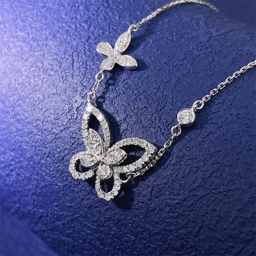 14k Gold 0.48 Ct Natural H Diamond & Butterfly Necklace - 2