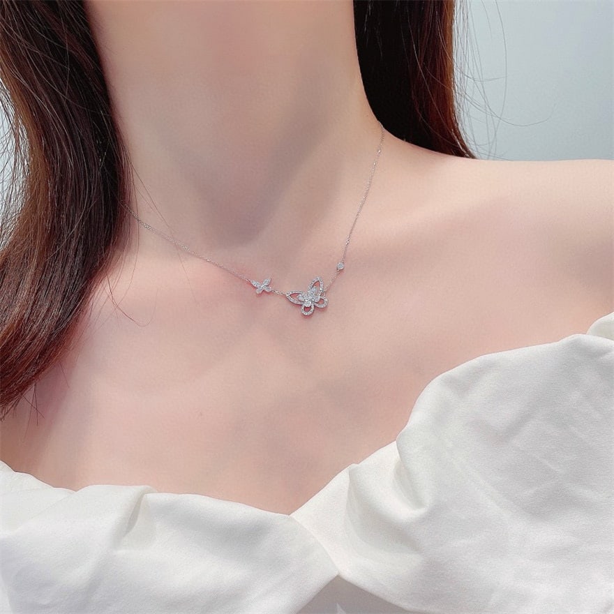 14k Gold 0.48 Ct Natural H Diamond & Butterfly Necklace - 3