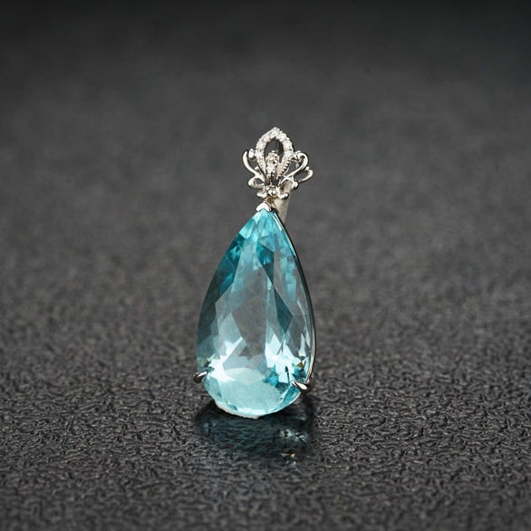 14k Gold 7.77 Ct Natural Aquamarine & Diamond Pendant( Without Chain ) - 3