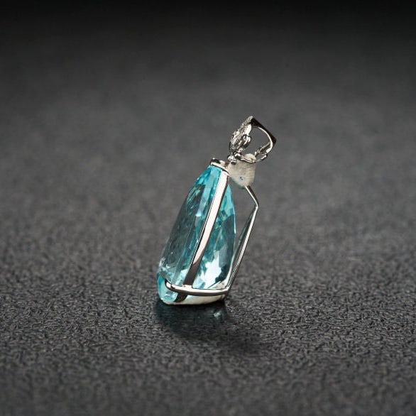 14k Gold 7.77 Ct Natural Aquamarine & Diamond Pendant( Without Chain ) - 4