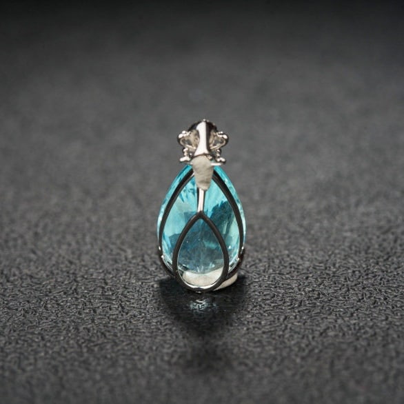 14k Gold 7.77 Ct Natural Aquamarine & Diamond Pendant( Without Chain ) - 5