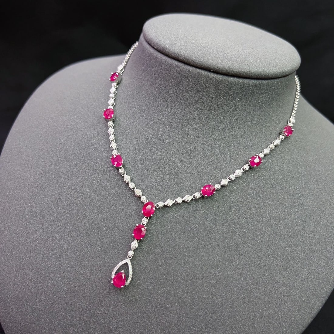 14k Gold 3.80 Ct Natural Ruby & Diamond Necklace - 3