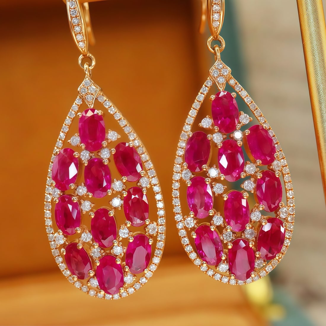 14k Gold 6.33 Ctw Natural Ruby & Diamond Earrings - 2