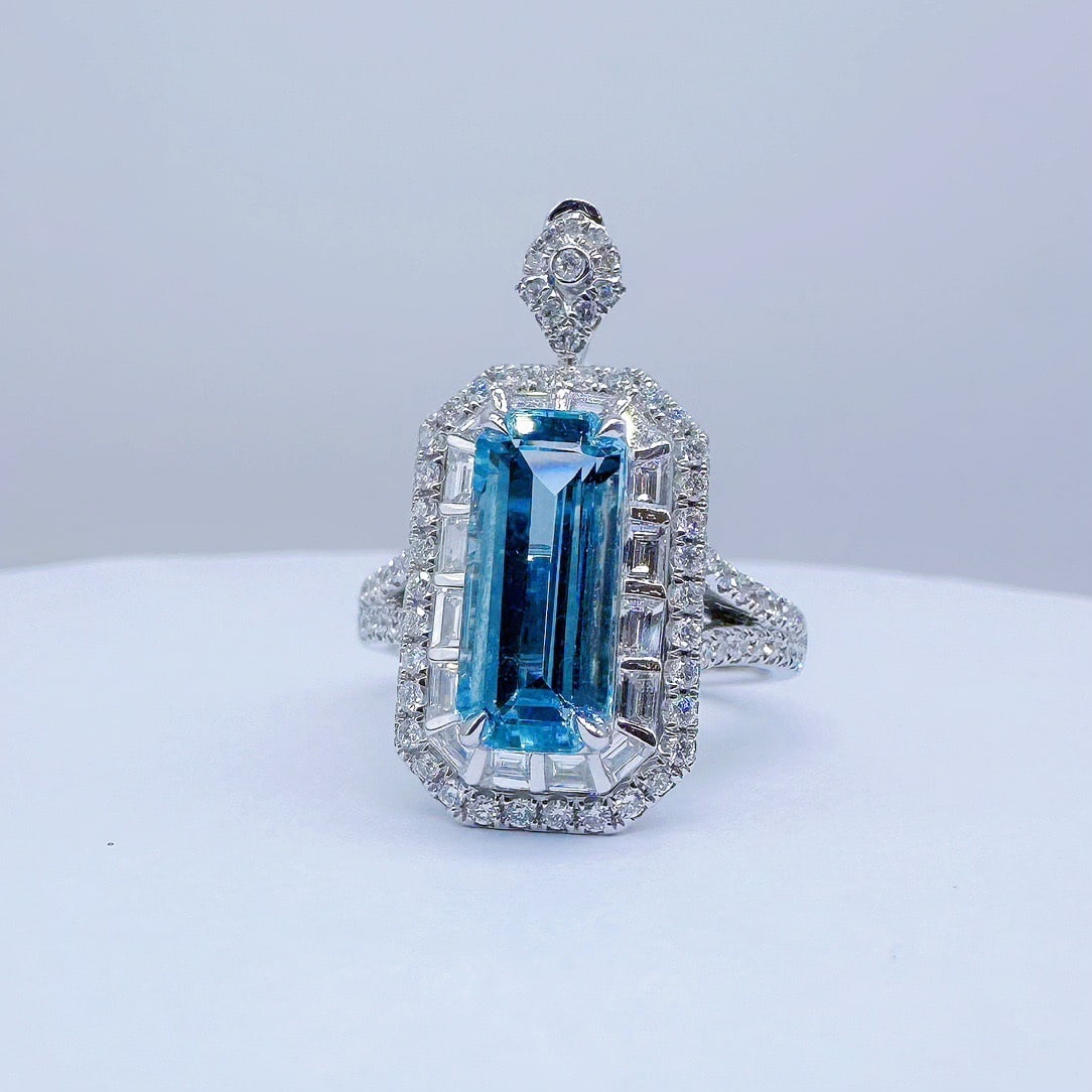 14k Gold 3.55 Ctw Natural Aquamarine & Diamond Ring/pendant( Without Chain ) - 2