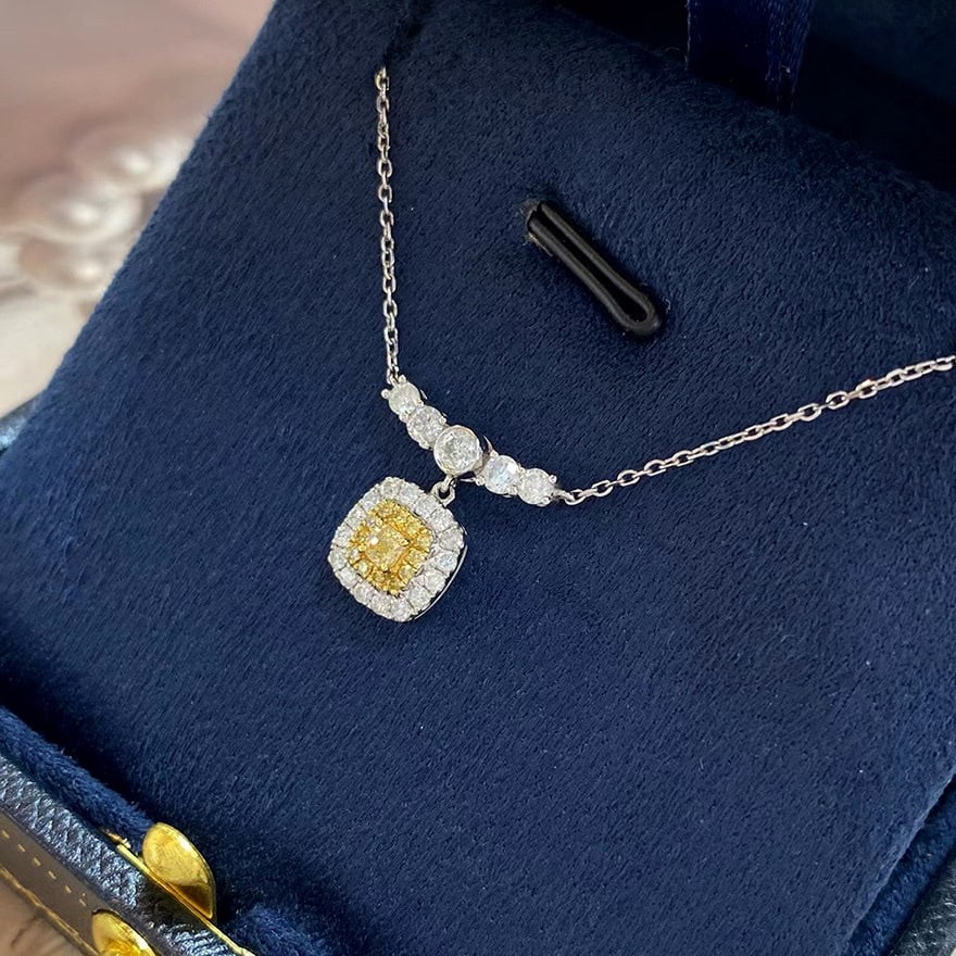 14k Gold 0.55 Ctw Natural Yellow Diamond & Diamond Necklace - 2