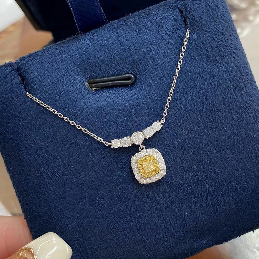 14k Gold 0.55 Ctw Natural Yellow Diamond & Diamond Necklace - 3