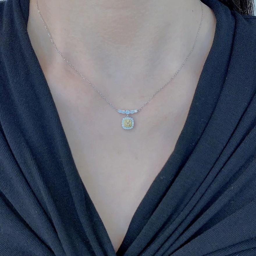 14k Gold 0.55 Ctw Natural Yellow Diamond & Diamond Necklace - 4