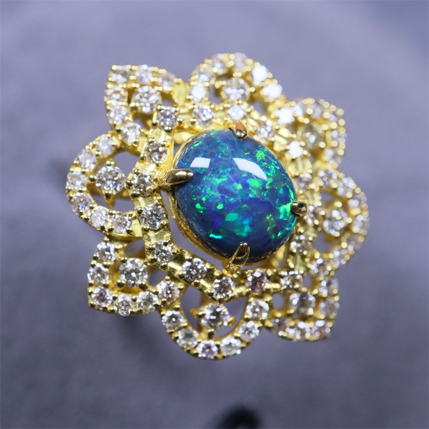 14k Gold 1.7 Ctw Natural Opal & Diamond Ring - 4