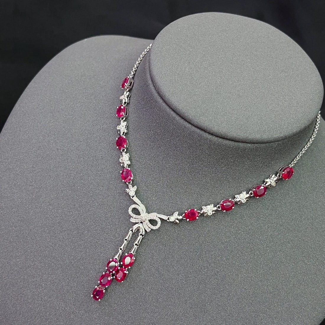 14k Gold 6.00 Ct Natural Ruby & Diamond Necklace - 2