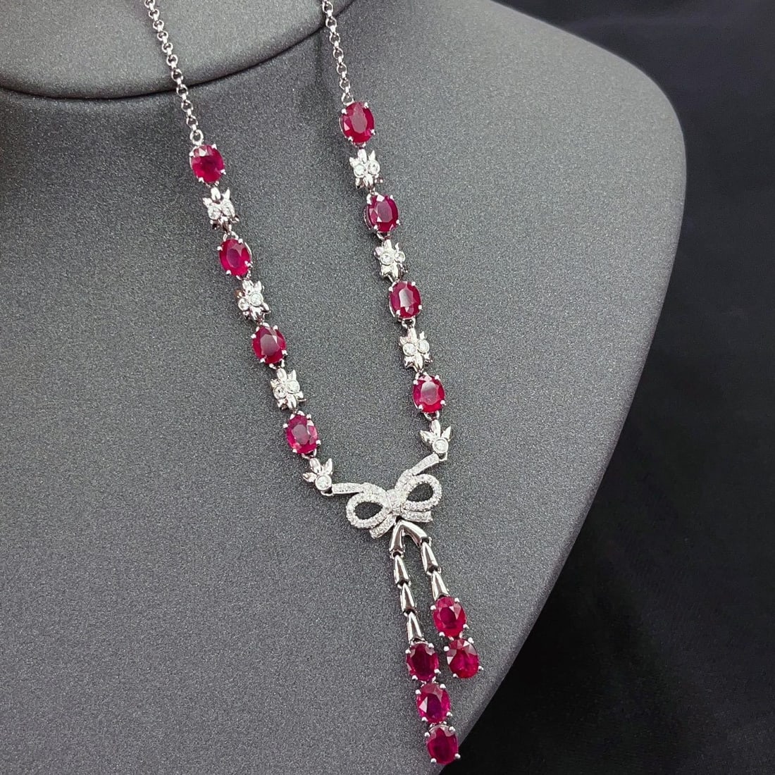 14k Gold 6.00 Ct Natural Ruby & Diamond Necklace - 3