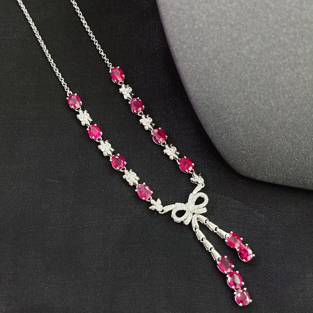 14k Gold 6.00 Ct Natural Ruby & Diamond Necklace - 4