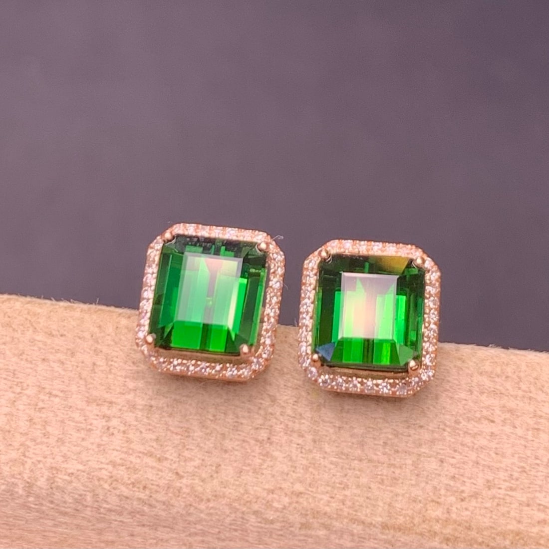 14k Gold 4.6 Ct Natural Tourmaline & Diamond Earrings - 2