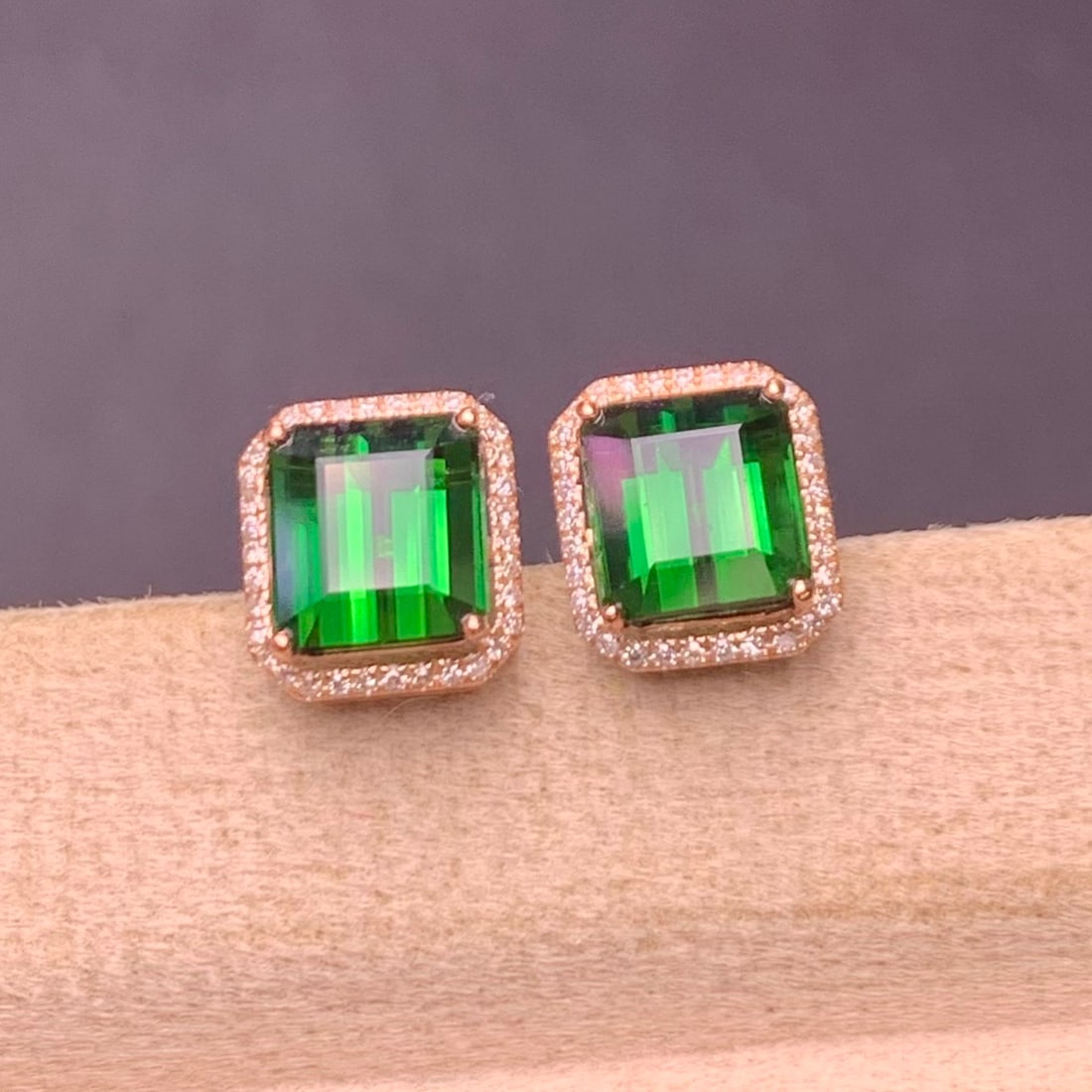 14k Gold 4.6 Ct Natural Tourmaline & Diamond Earrings - 7