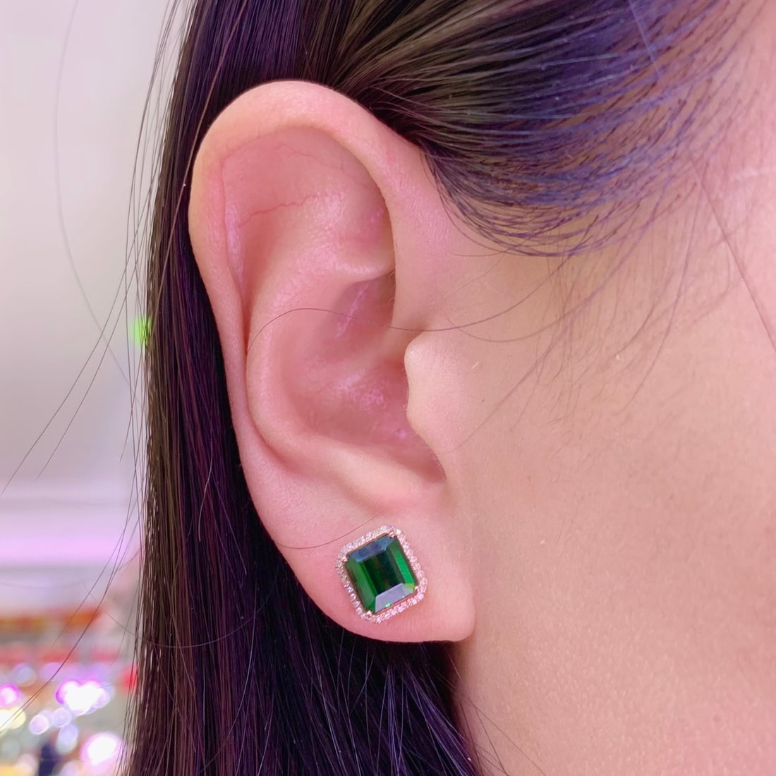 14k Gold 4.6 Ct Natural Tourmaline & Diamond Earrings - 9