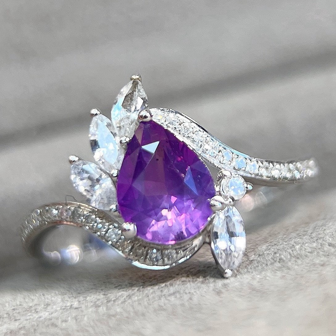 14k Gold 1.13 Ct Natural Sapphire & Diamond & Sapphire Ring - 2