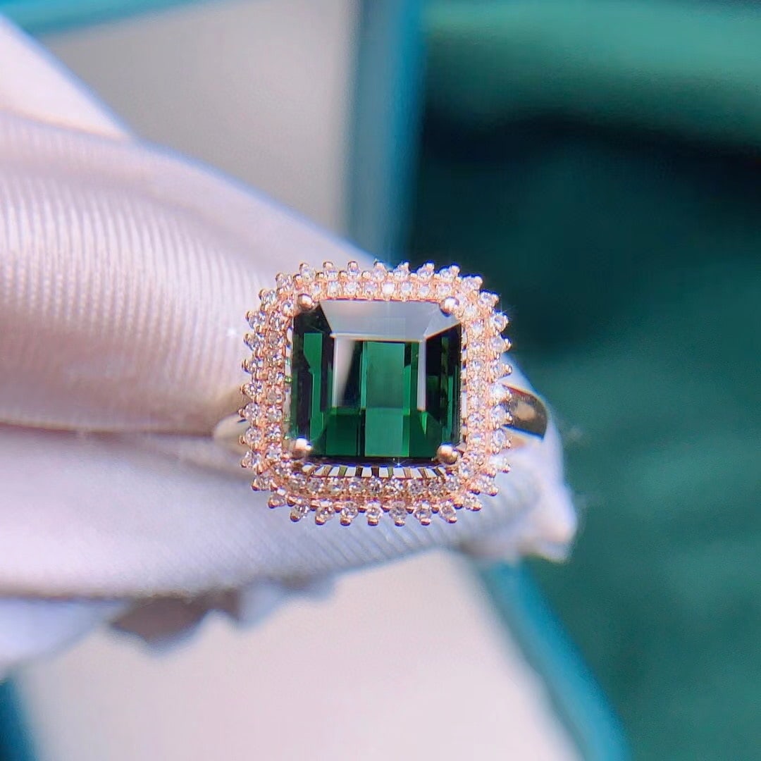 14k Gold 4.2 Ctw Natural Tourmaline & Diamond Ring - 2