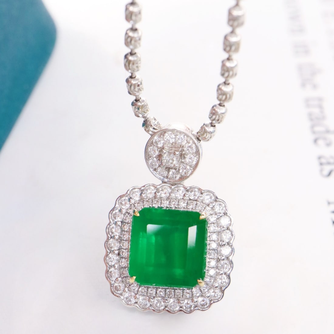 14k Gold 2.42 Ctw Vivid Green Natural Emerald & Diamond Pendant( Without Chain ) - 2