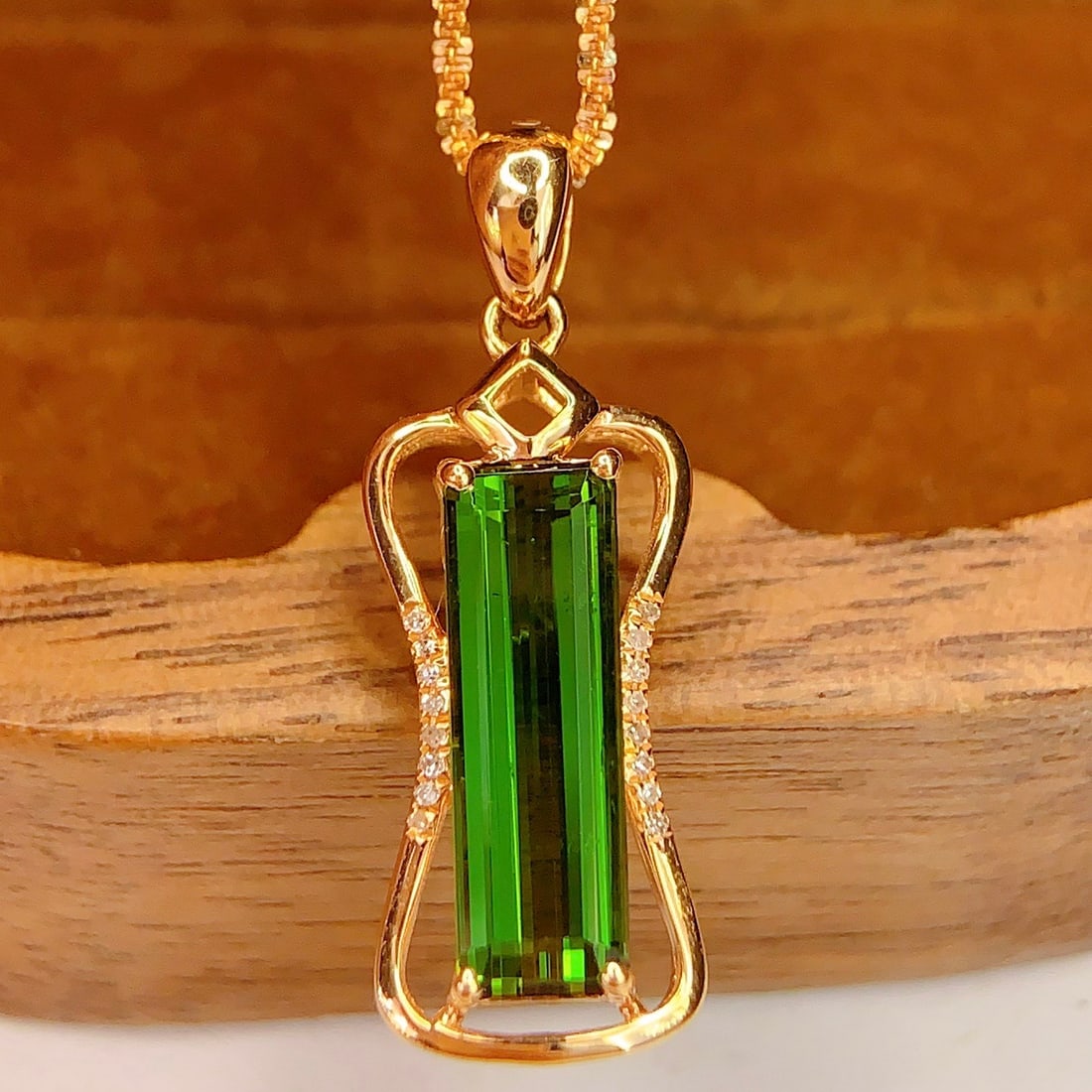 14k Gold 2 Ct Natural Tourmaline & Diamond Pendant( Without Chain ) - 5