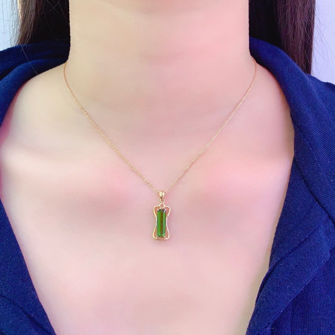 14k Gold 2 Ct Natural Tourmaline & Diamond Pendant( Without Chain ) - 6