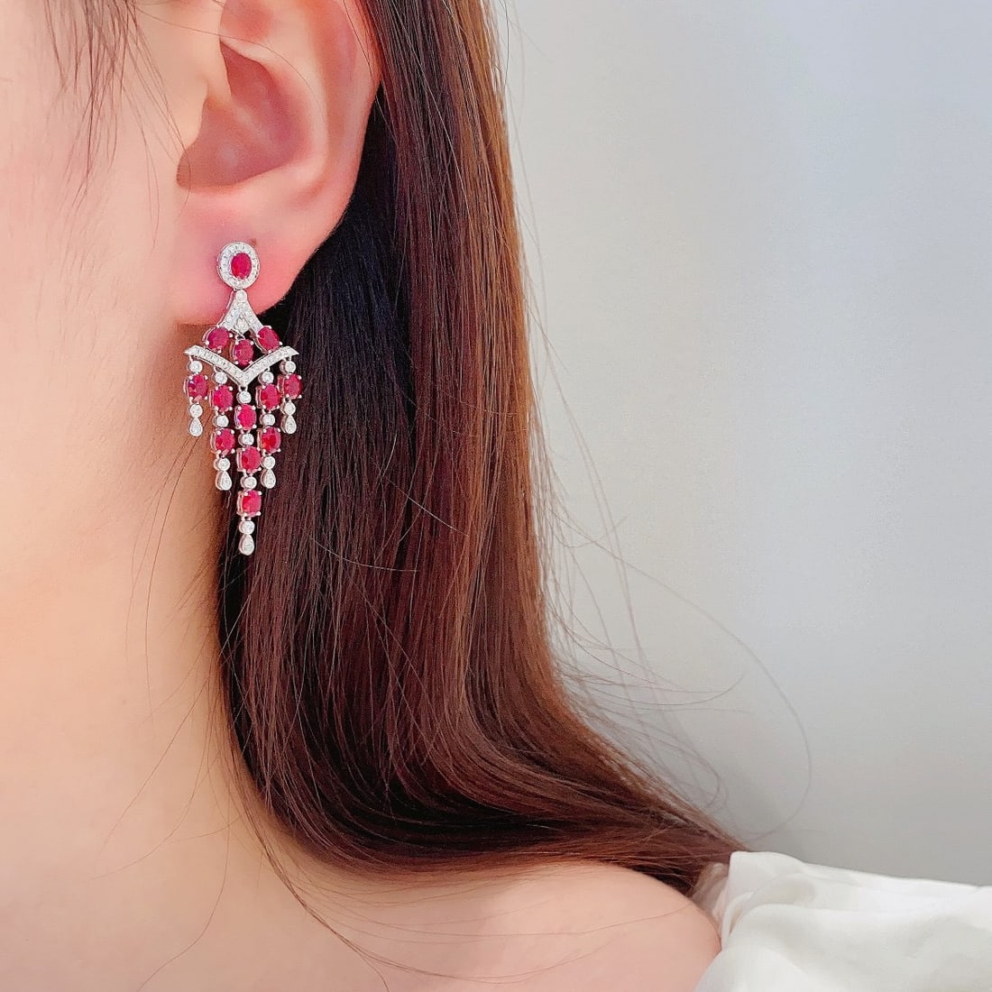 14k Gold 6.36 Ctw Natural Ruby & Diamond Earrings - 2