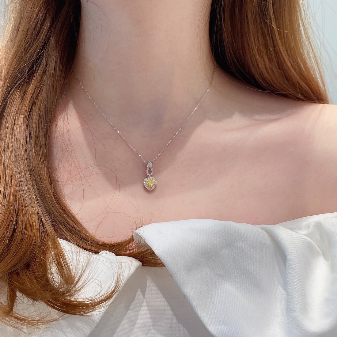 14k Gold 0.44 Ctw Natural Yellow Diamond & Diamond Necklace - 2