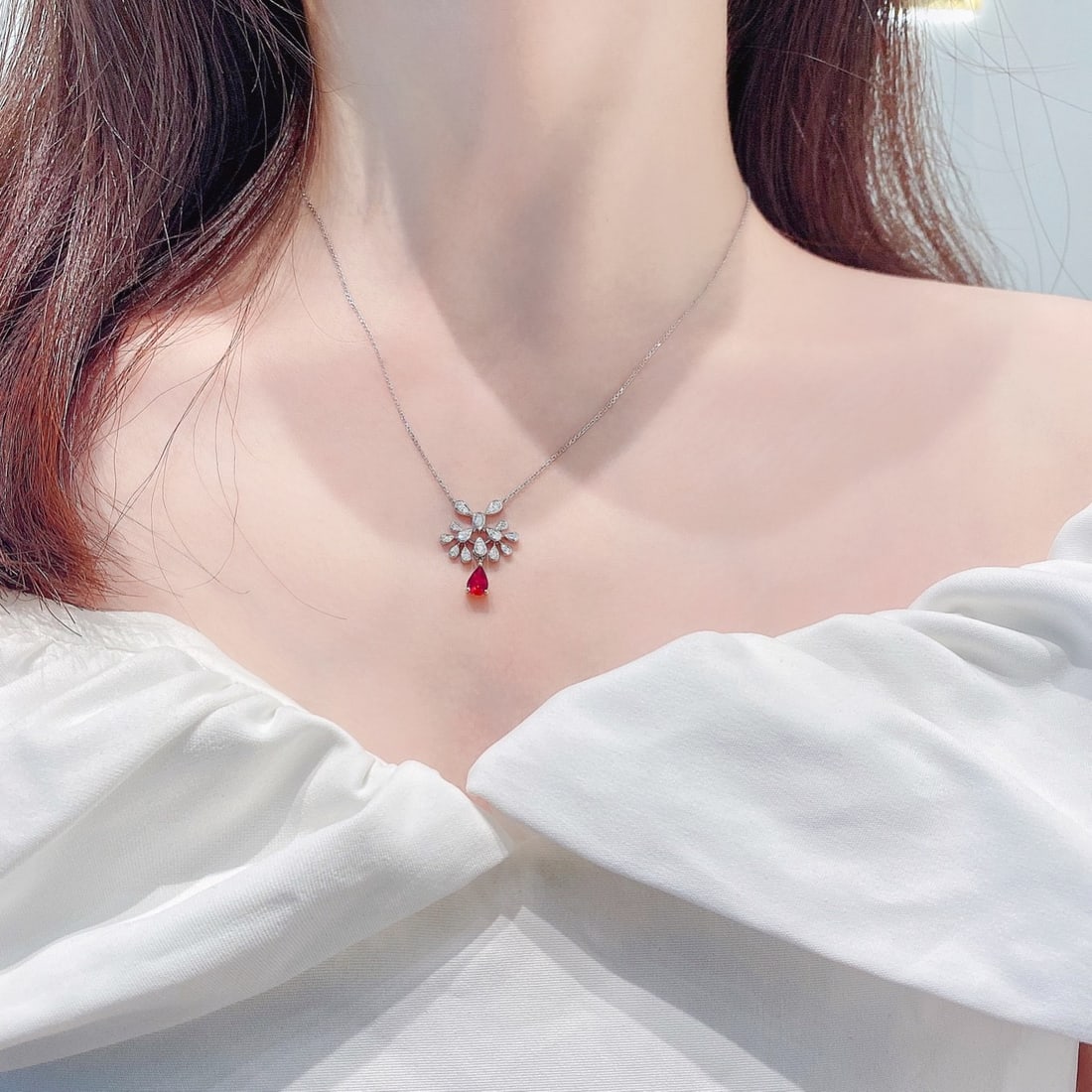 14k Gold 0.62 Ctw Natural Ruby & Diamond Necklace - 2