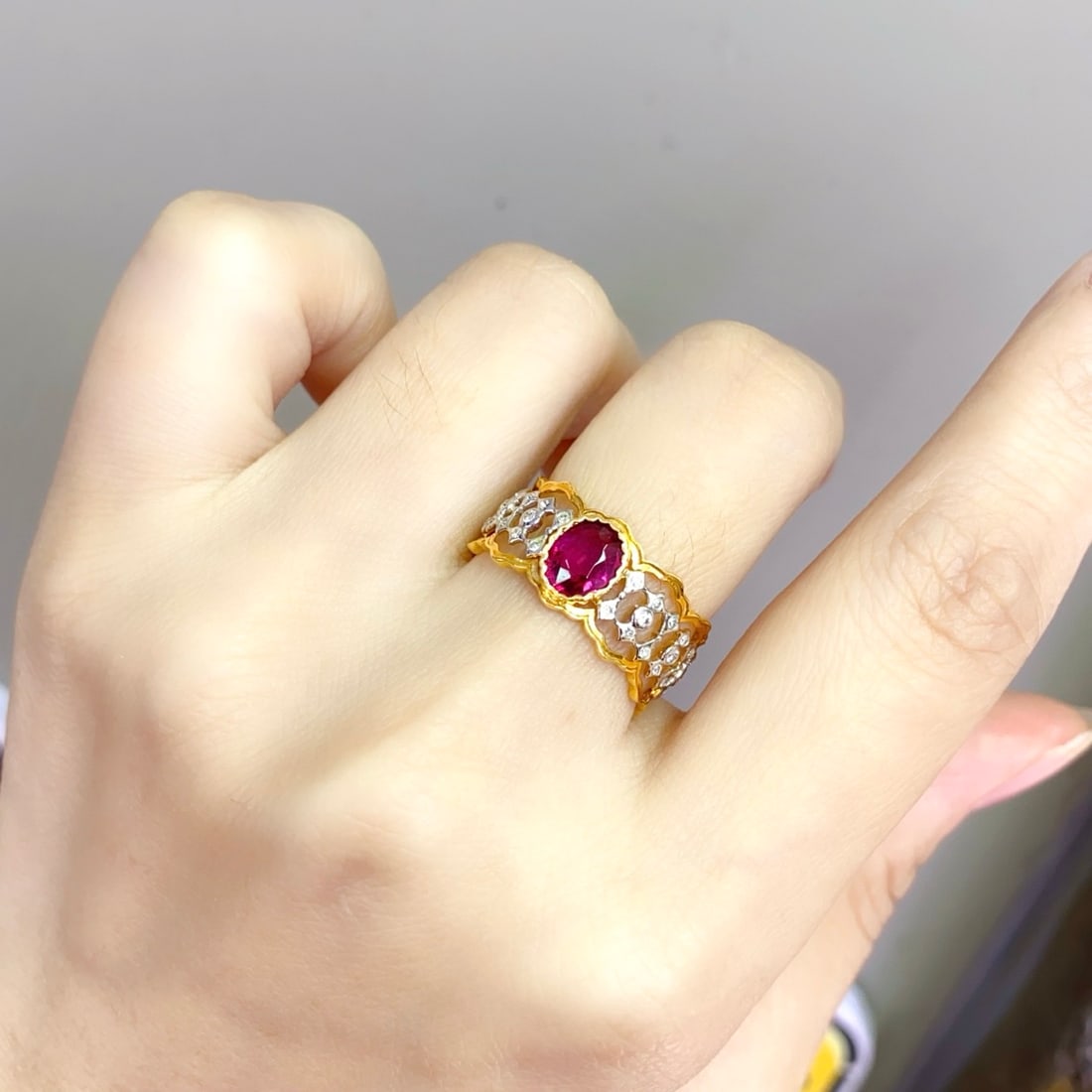 14k Gold 0.73 Ctw Natural Tourmaline & Diamond Ring - 6