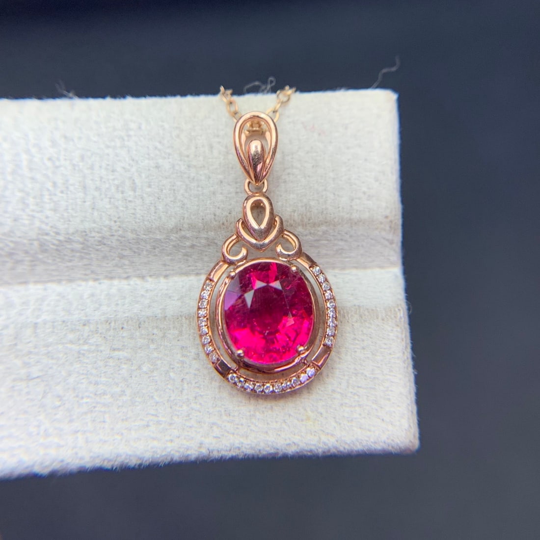 14k Gold 2.2 Ct Natural Tourmaline & Diamond Pendant( Without Chain ) - 7