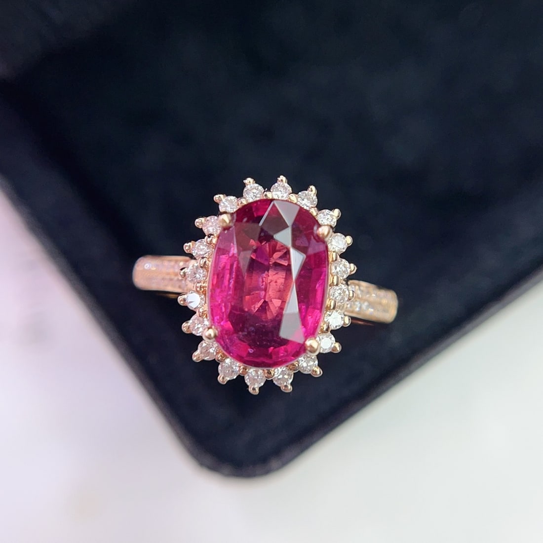 14k Gold 2.00 Ct Natural Tourmaline & Diamond Ring: Ref:231142192 // gold content:14k gold // ring size:7. 25us // // main gemstone:tourmaline // shape:oval // carat weight:2. 00ct // color:red // treatment:natural // // adjacent gemstone 2 :