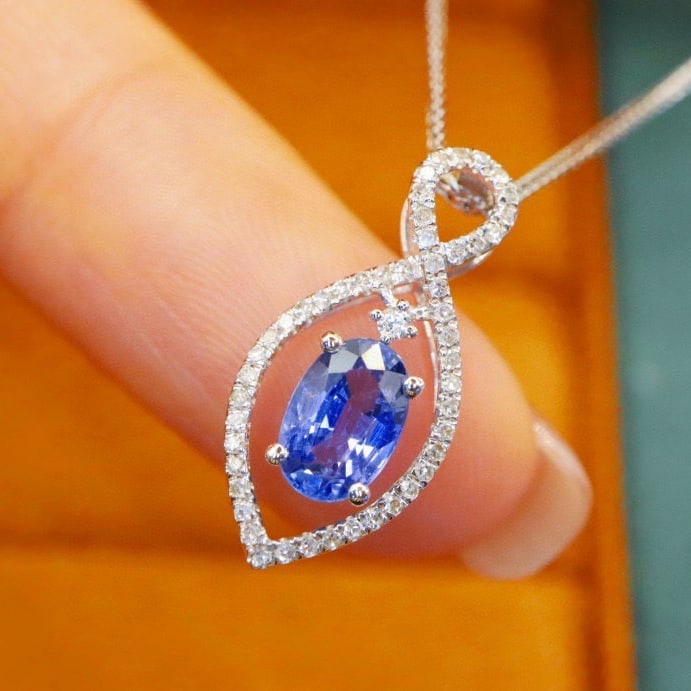 14k Gold 1.15 Ctw Natural Sapphire & Diamond Pendant( Without Chain ) - 2