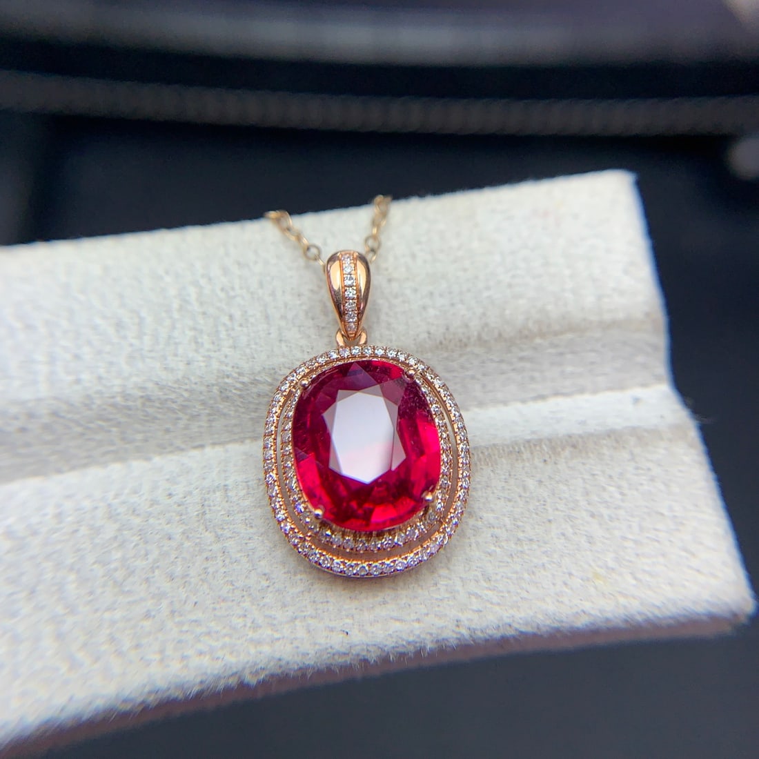 14k Gold 3.4 Ct Natural Tourmaline & Diamond Pendant( Without Chain ) - 4