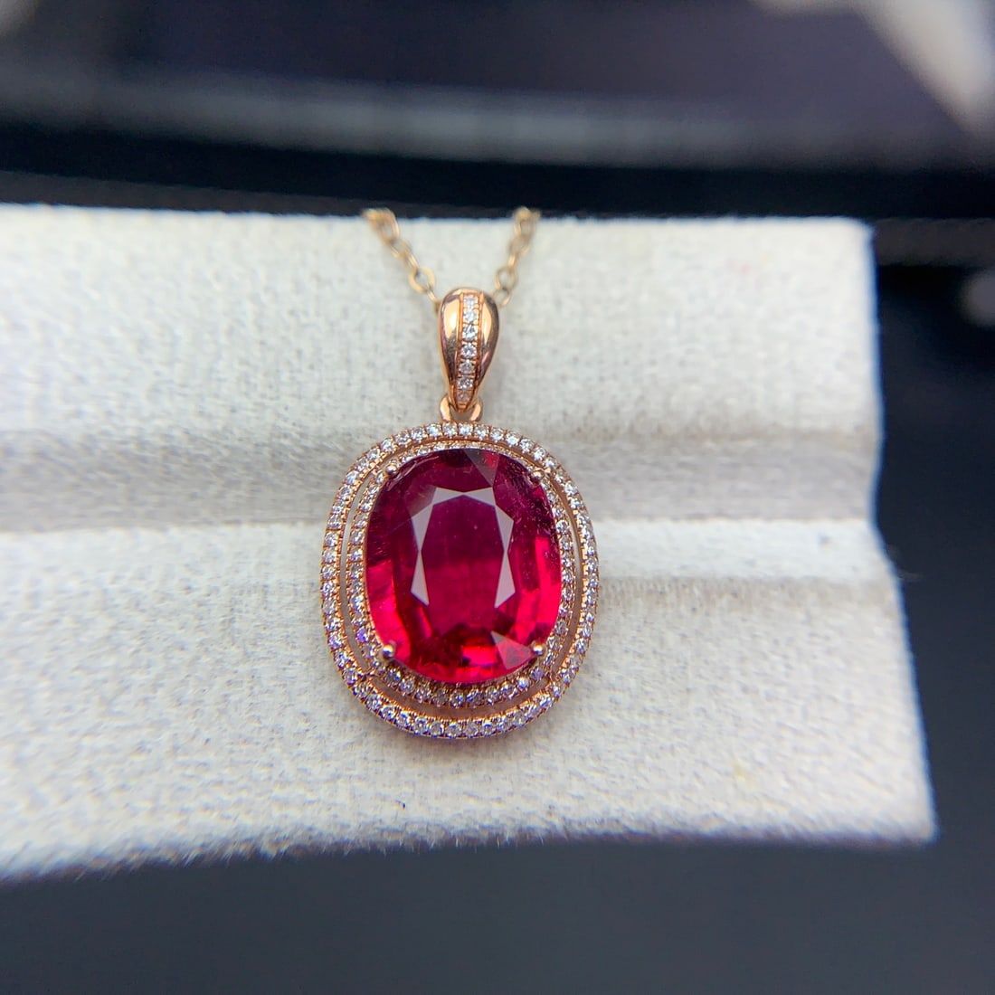 14k Gold 3.4 Ct Natural Tourmaline & Diamond Pendant( Without Chain ) - 5