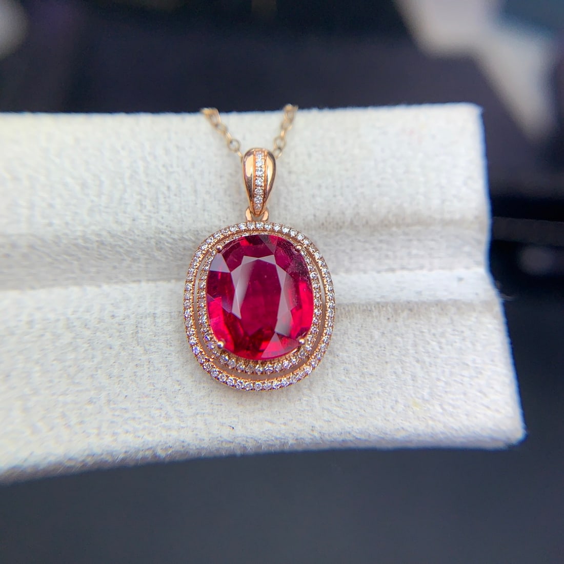 14k Gold 3.4 Ct Natural Tourmaline & Diamond Pendant( Without Chain ) - 6