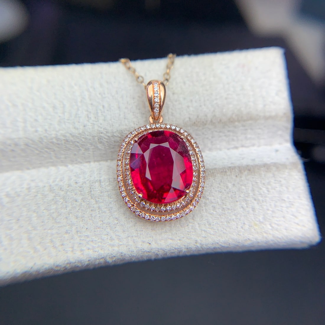 14k Gold 3.4 Ct Natural Tourmaline & Diamond Pendant( Without Chain ) - 7