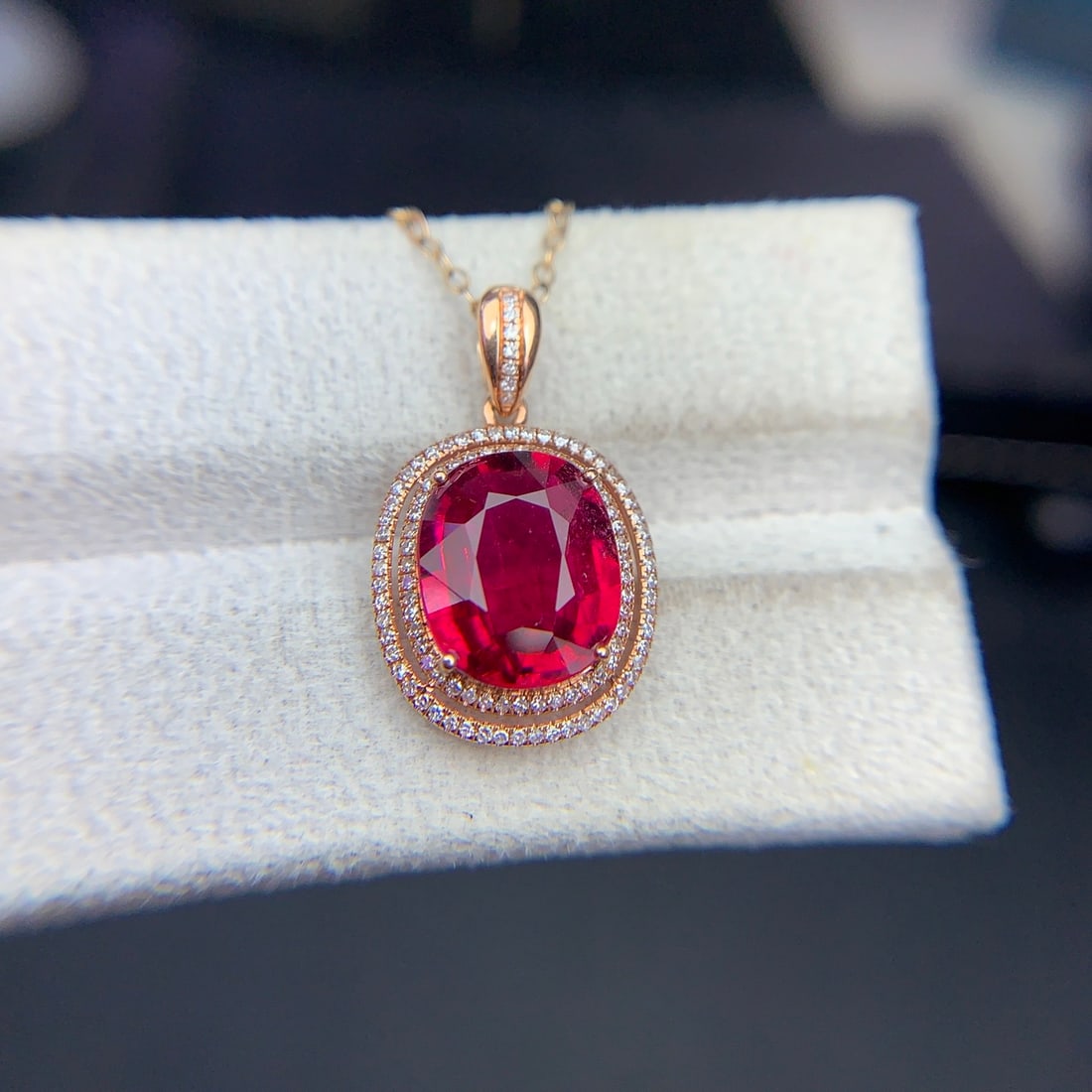 14k Gold 3.4 Ct Natural Tourmaline & Diamond Pendant( Without Chain ) - 8