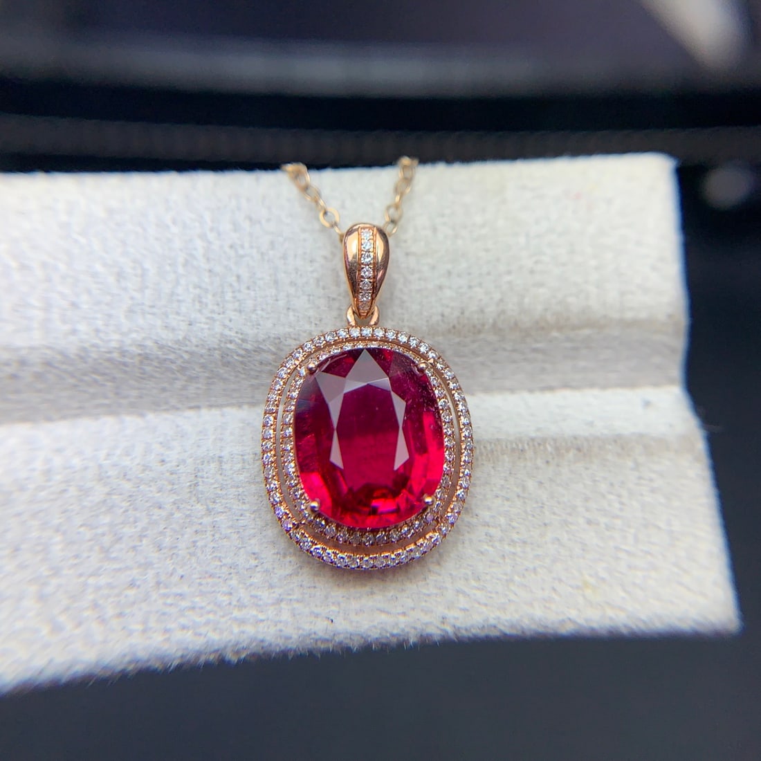 14k Gold 3.4 Ct Natural Tourmaline & Diamond Pendant( Without Chain ) - 9