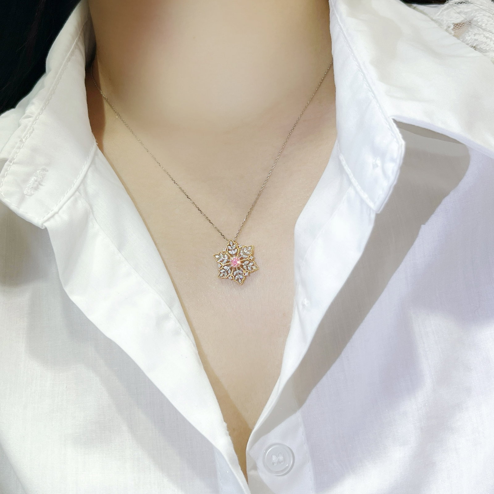 14k Gold 0.19 Ctw Natural Pink Diamond & Diamond Necklace - 4