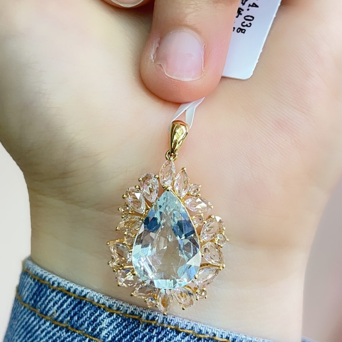 14k Gold 5.20 Ct Natural Aquamarine & Sapphire Pendant( Without Chain ) - 4