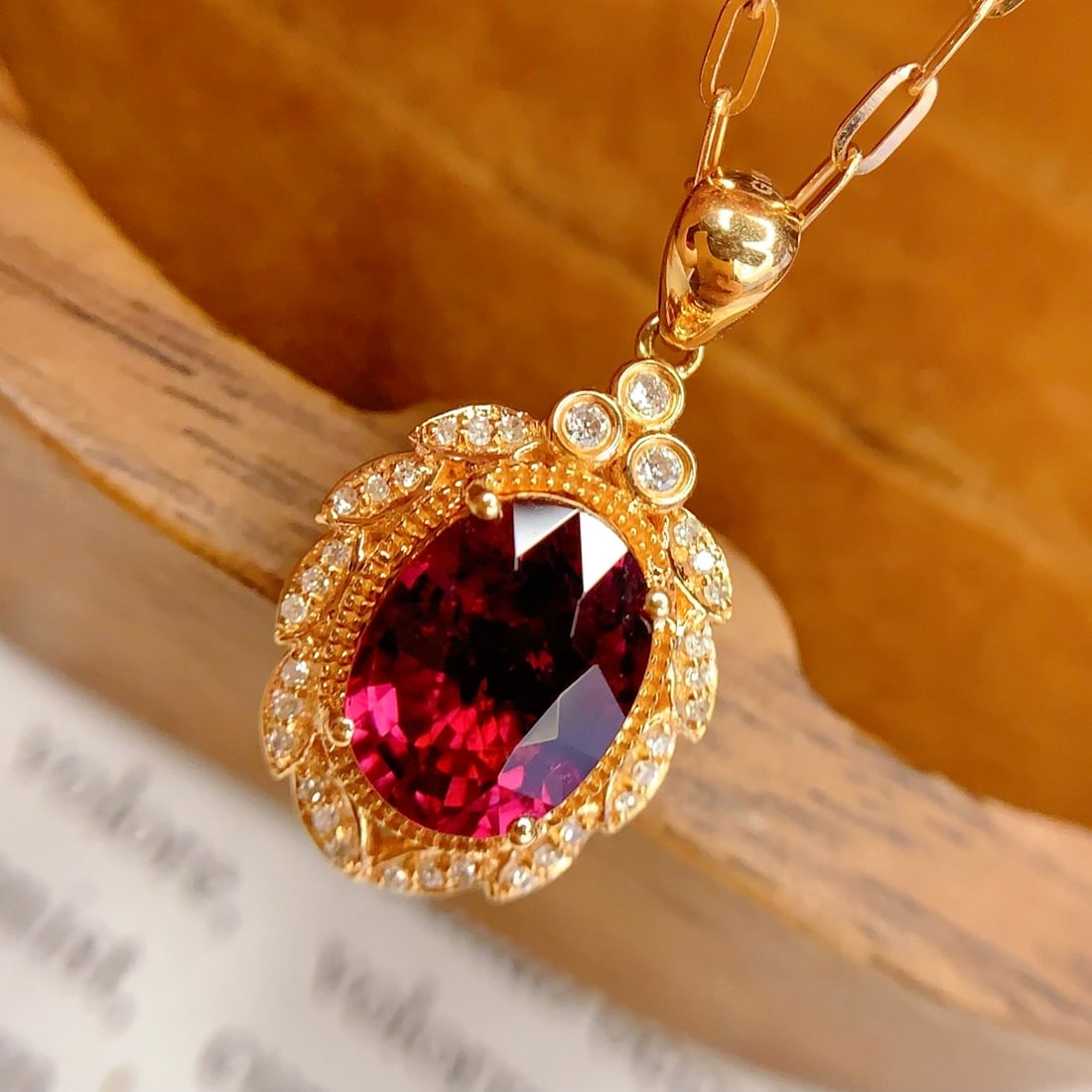14k Gold 2 Ct Natural Tourmaline & Diamond Pendant( Without Chain ) - 2
