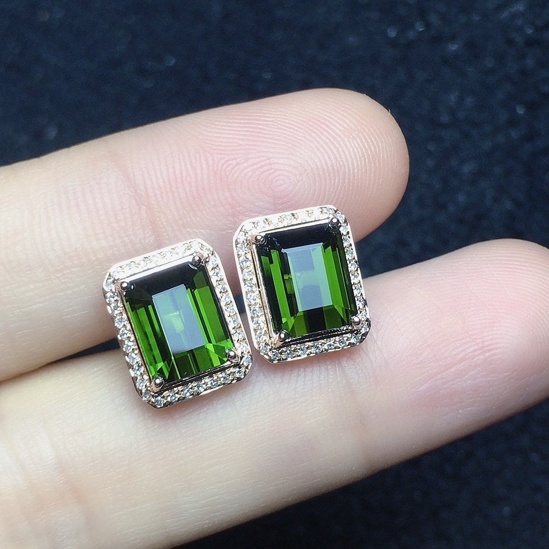 14k Gold 5.0 Ct Natural Tourmaline & Diamond Earrings - 4