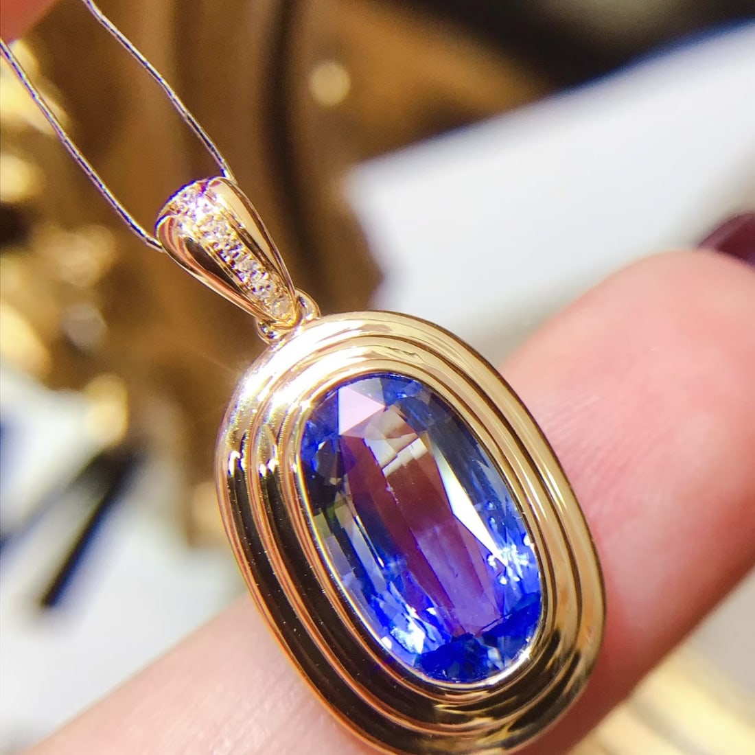 14k Gold 3.02 Ct Natural Sapphire & Diamond Pendant( Without Chain ) - 2