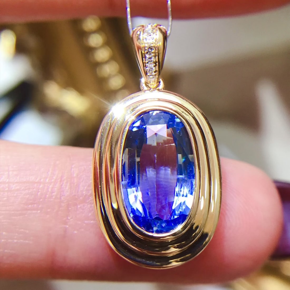 14k Gold 3.02 Ct Natural Sapphire & Diamond Pendant( Without Chain ) - 5