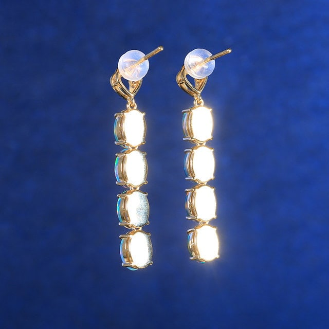 14k Gold 3.41 Ctw Natural Opal & Diamond Earrings - 4