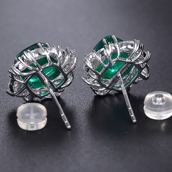 14k Gold 6.46 Ctw Vivid Green Natural Emerald & Diamond Earrings - 6