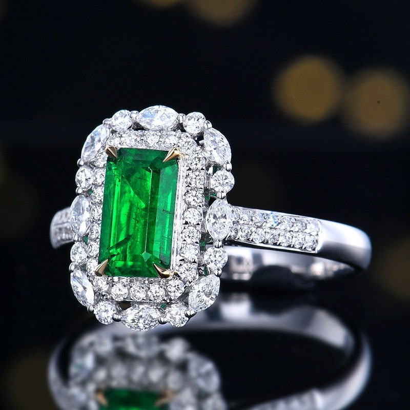 14k Gold 1.26 Ctw Vivid Green Natural Emerald & Diamond Ring - 2